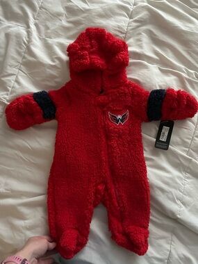NHL Washington Capitals Caps Red Sherpa Fleece Baby One-Piece with Navy Accents